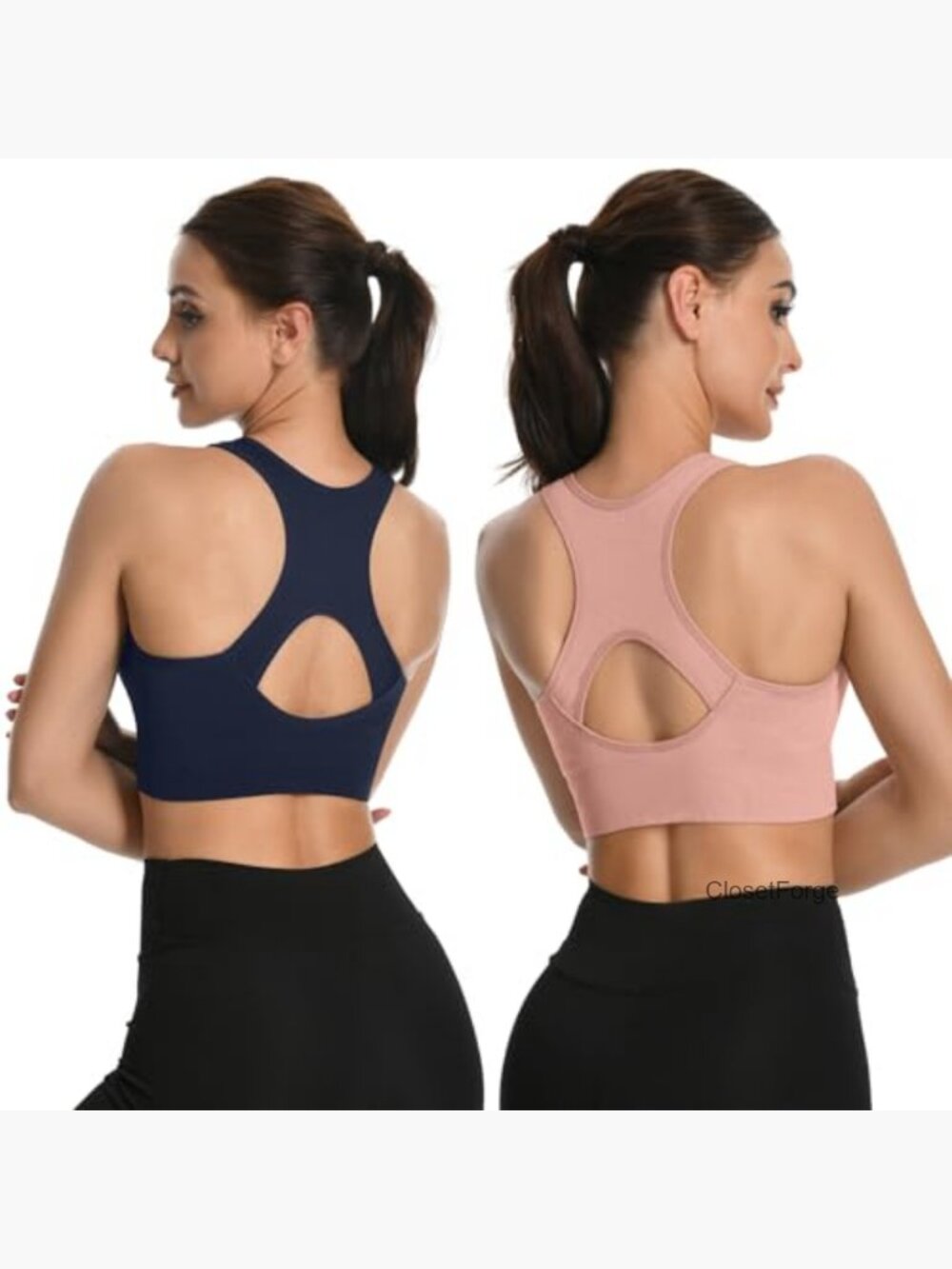 2 Pack Front Zip Sports Bras Medium Support Racerback Padded Easy On Off - Picture 2 of 7